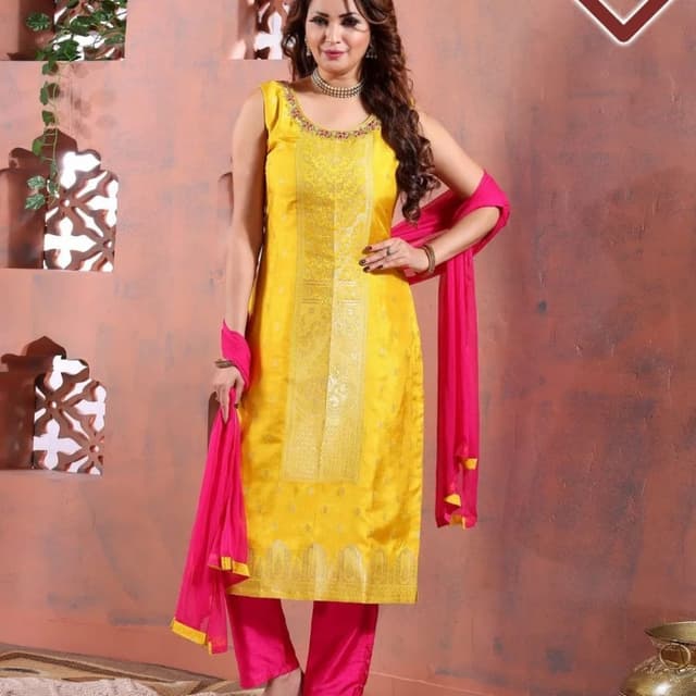 Yellow and Pink Salwar Kameez