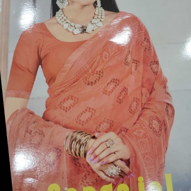 Peach, Brown Saree