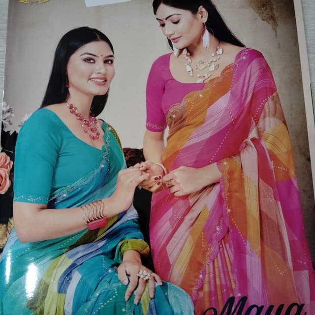 Teal, Pink, Yellow, Orange, and their combinations Saree