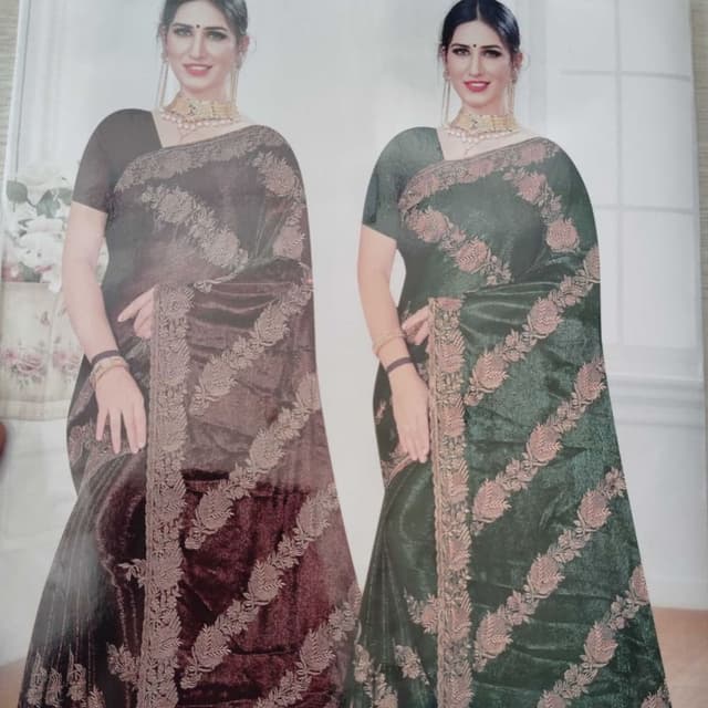 Brown and green with gold accents Saree