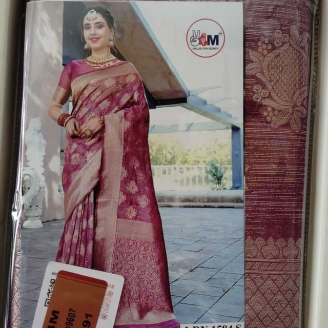 Burgundy, Gold Saree