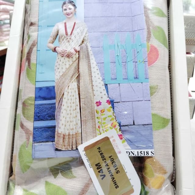 Ivory, Beige, Gold, Multicolor Saree