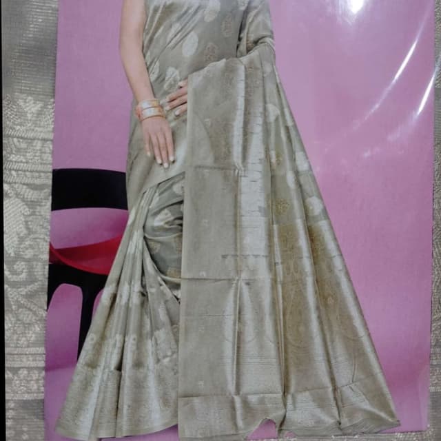 Silver, Beige, Gold Saree