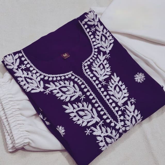 Purple and White Kurta Set