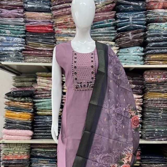 Lavender, Black, and Floral print Salwar Kameez with Dupatta