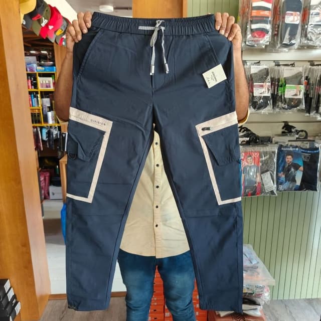Navy blue with beige and white accents Cargo Pants