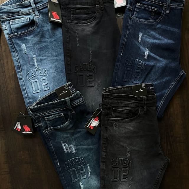 Various shades of blue and black denim Jeans
