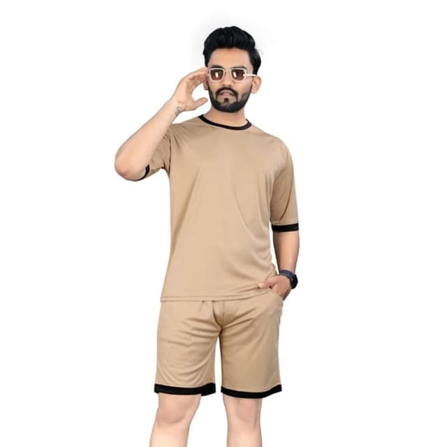 Tan and Black Shorts Set