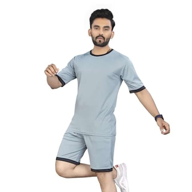 Light Gray and Black T-shirt and Shorts Set