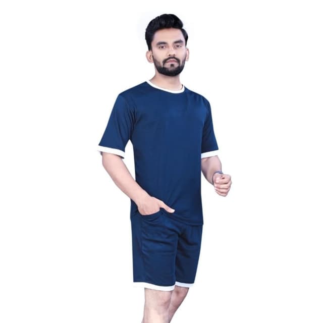 Navy Blue and White Shorts and T-Shirt Set