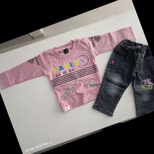 Pink, Black, Gray T-shirt and Jeans Set