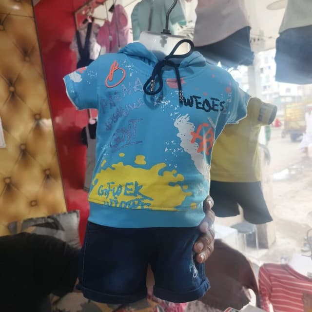 Light Blue, Yellow, Orange, White, and Navy Blue Hoodie T-shirt and Shorts Set