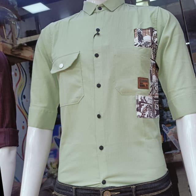 Light Green, Brown, White, Black Shirt