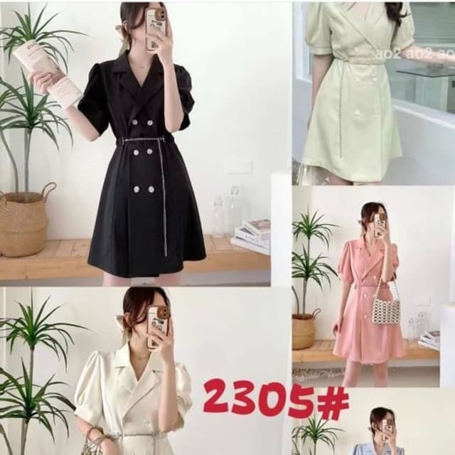 Black, pink, cream, and light green Dress