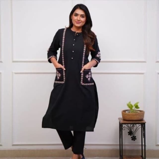 Black with Pink and White accents Kurta set