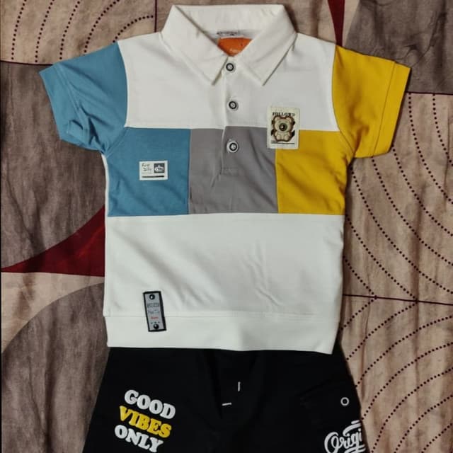 White, Blue, Gray, Yellow, Black Polo Shirt and Shorts Set