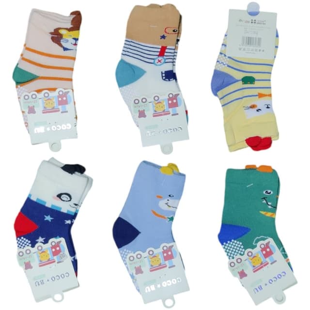 Various, including beige, blue, yellow, green, red, white, and orange Socks