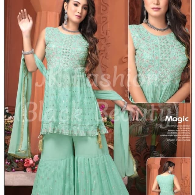 Seafoam Green, Gold Salwar Kameez