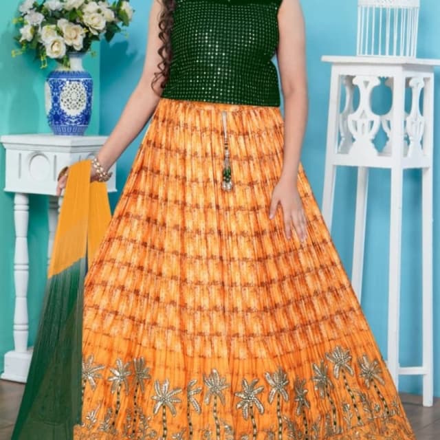 Green and Orange Lehenga Choli
