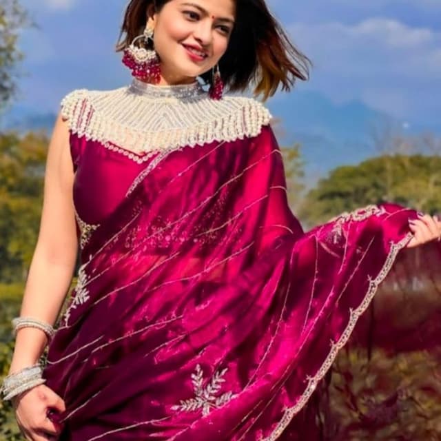 Magenta, Silver, White Saree