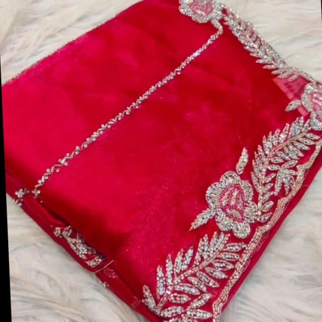 Red, Silver Saree