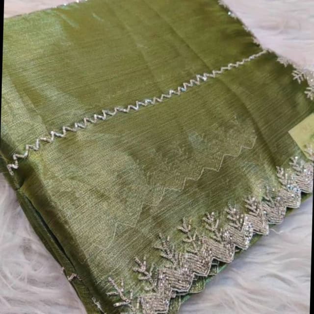 Olive Green and Silver Saree
