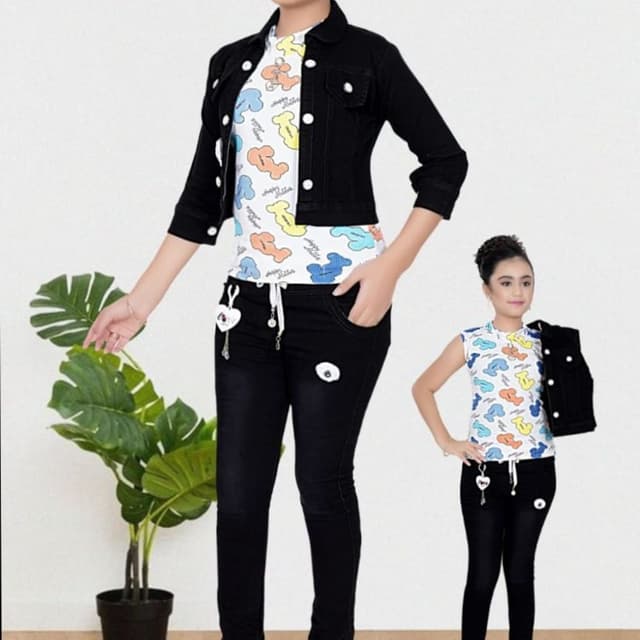 Black, White, Multicolor Jacket, Top, Pants