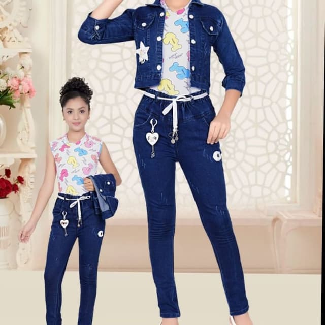 Blue, White, Multicolor Jacket and Jeans set