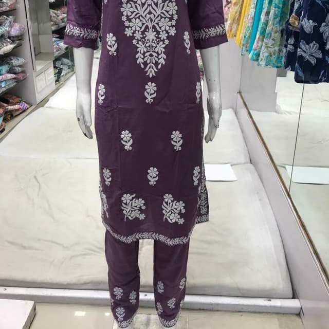 Purple with white Kurta with pants