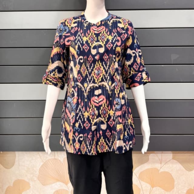 Navy blue, pink, yellow, and blue Top