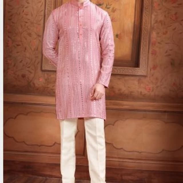 Pink and Off-White Kurta with Trousers