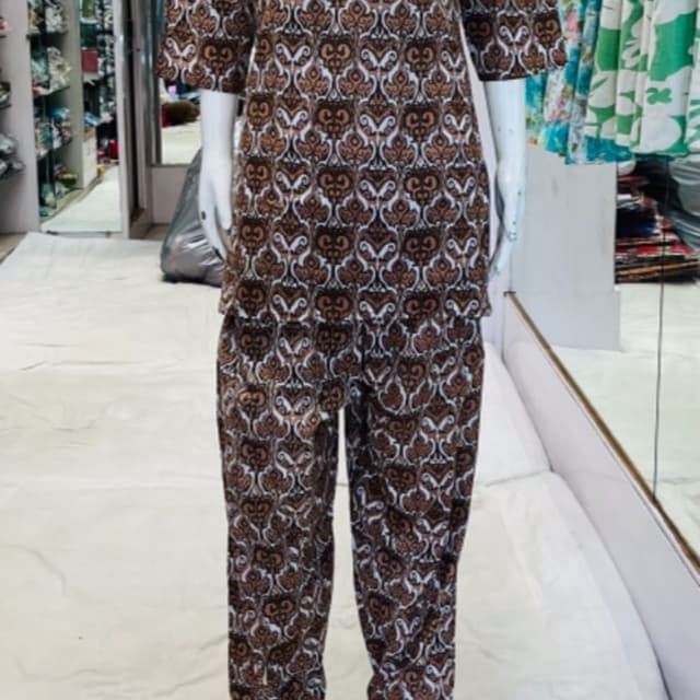 Brown and white Pajama Set