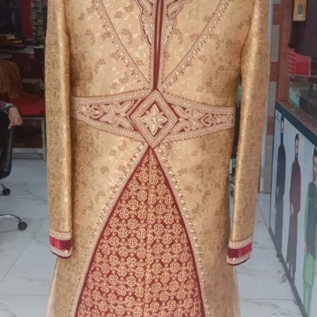 Gold and Maroon Sherwani