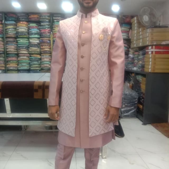 Mauve and Light Pink Jacket, Kurta and Pant Set
