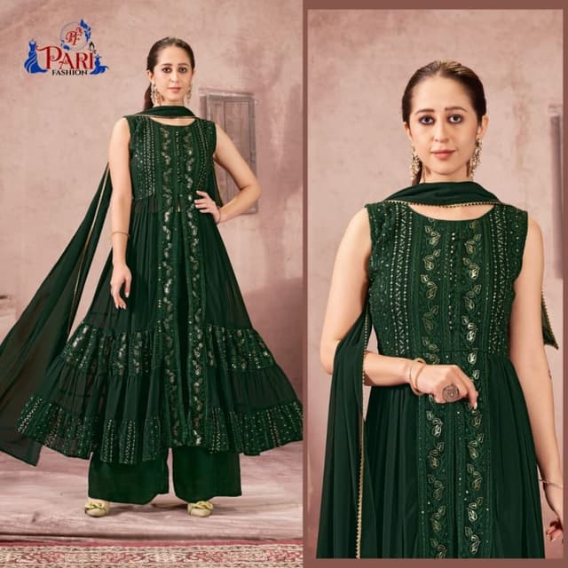 Dark Green with gold accents Anarkali Suit