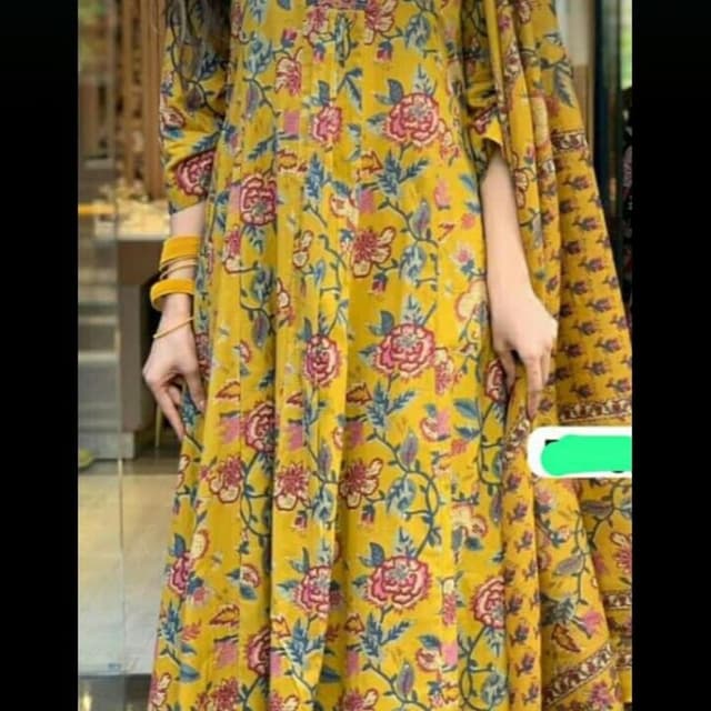 Mustard Yellow, Pink, Blue, and Green Anarkali Suit