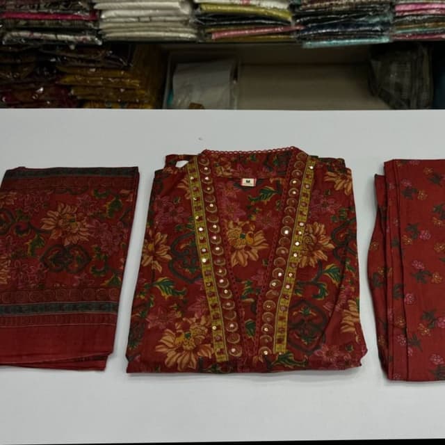 Red, Yellow, Green, and Beige Salwar Kameez