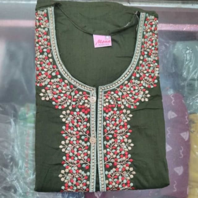 Dark Green, Red, Cream, Light Blue Kurti