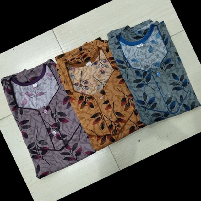 Various, including shades of gray, gold, and purple Nightgown