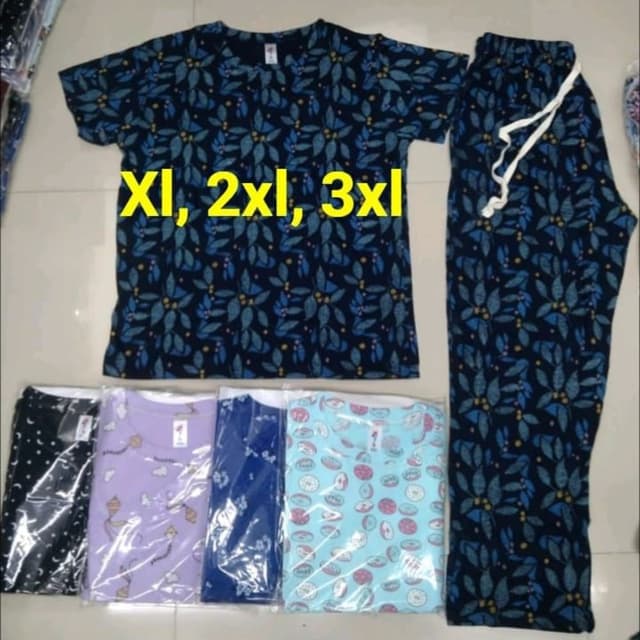 Navy blue, teal, light blue, white, purple, black Pajama set