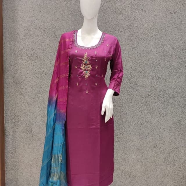 Magenta, Blue Kurta with Dupatta