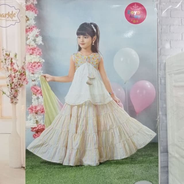 White, Pastel Yellow, Pink, and Blue Dress