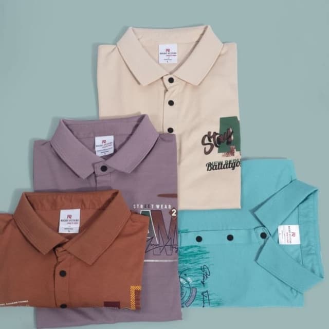 Various pastel colors including beige, lavender, rust, light teal. Polo Shirts