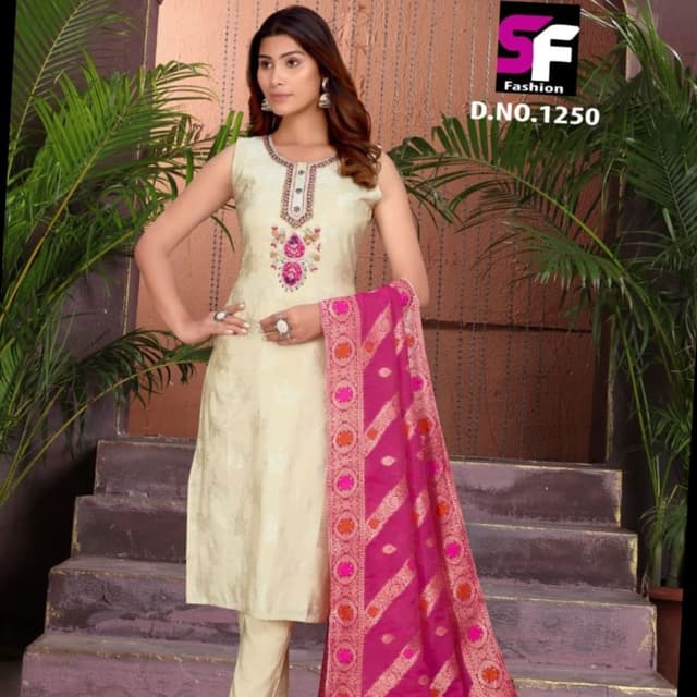 Cream, Pink, Orange Salwar Suit