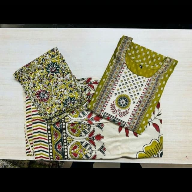 Olive Green, Cream, Red, Black Kurta Set