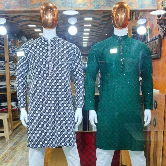 Blue and White, Green Kurta