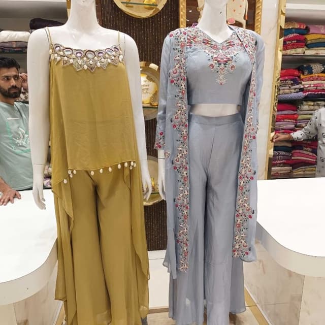 Mustard Yellow and Sky Blue Top and Palazzo set