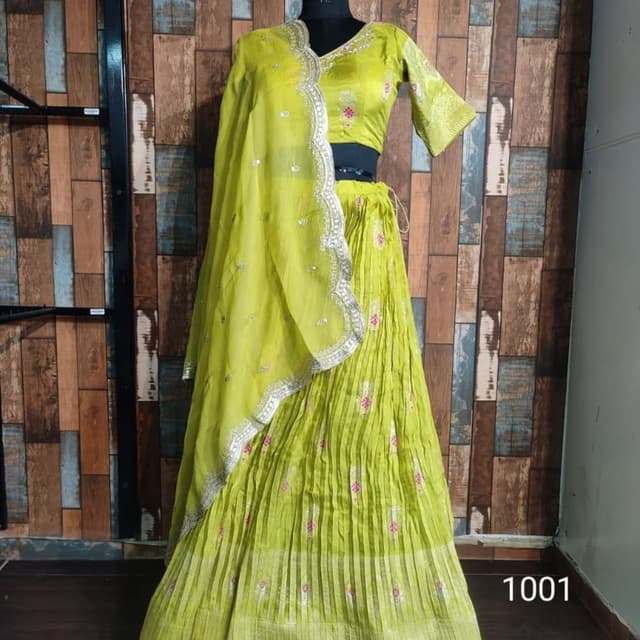 Lime Green, Silver, Pink Lehenga Choli