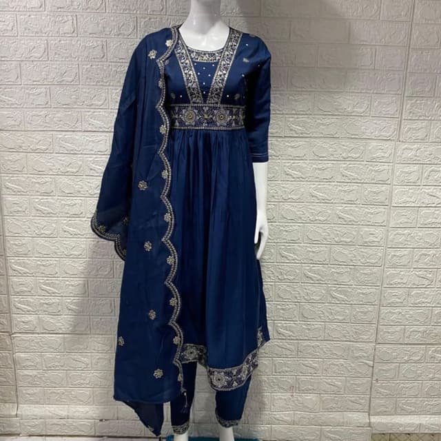Navy blue with silver accents Salwar Kameez with Dupatta