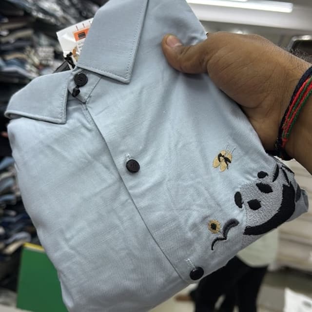 Light Blue, Black, Yellow, Gray Shirt